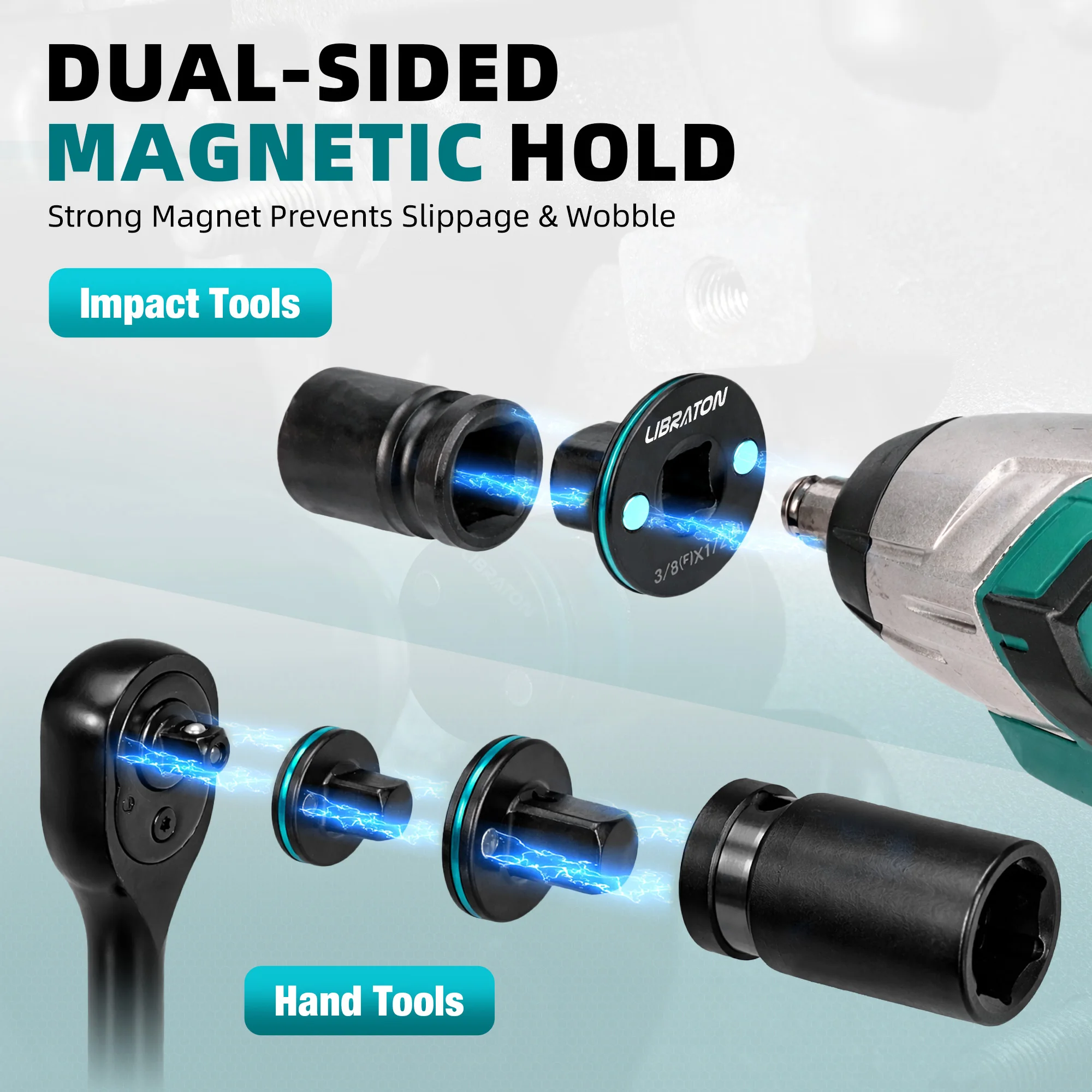Afbeelding 5: LIBRATON 5-delige Low-Profile Impact Socket Adapter Set 1/4 tot 3/8, 3/8 tot 1/2, 1/2 tot 3/4, 3/4 tot 1, 1/4 Hex Adapter Magnetische Aandrijving