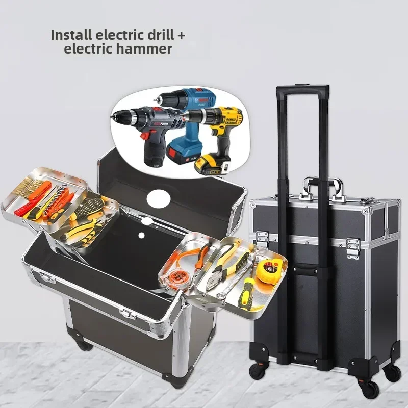 Caja de herramientas multifuncional grande para instalación y reparación, barra de amarre de belleza, carrito, caja de almacenamiento de Hardware manual