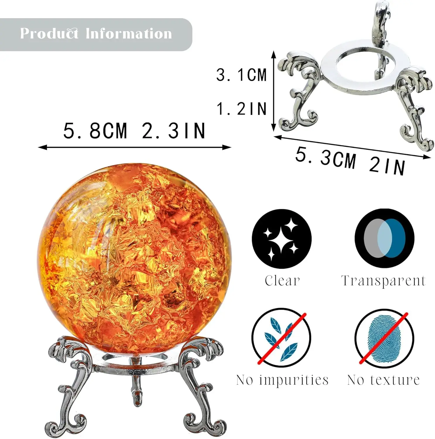 6cm Orange Ice-crack Ball Crystal Ball Feng Shui Ornament Glass Decorative Ball Model Paperweight Home Decoration Festival Gifts