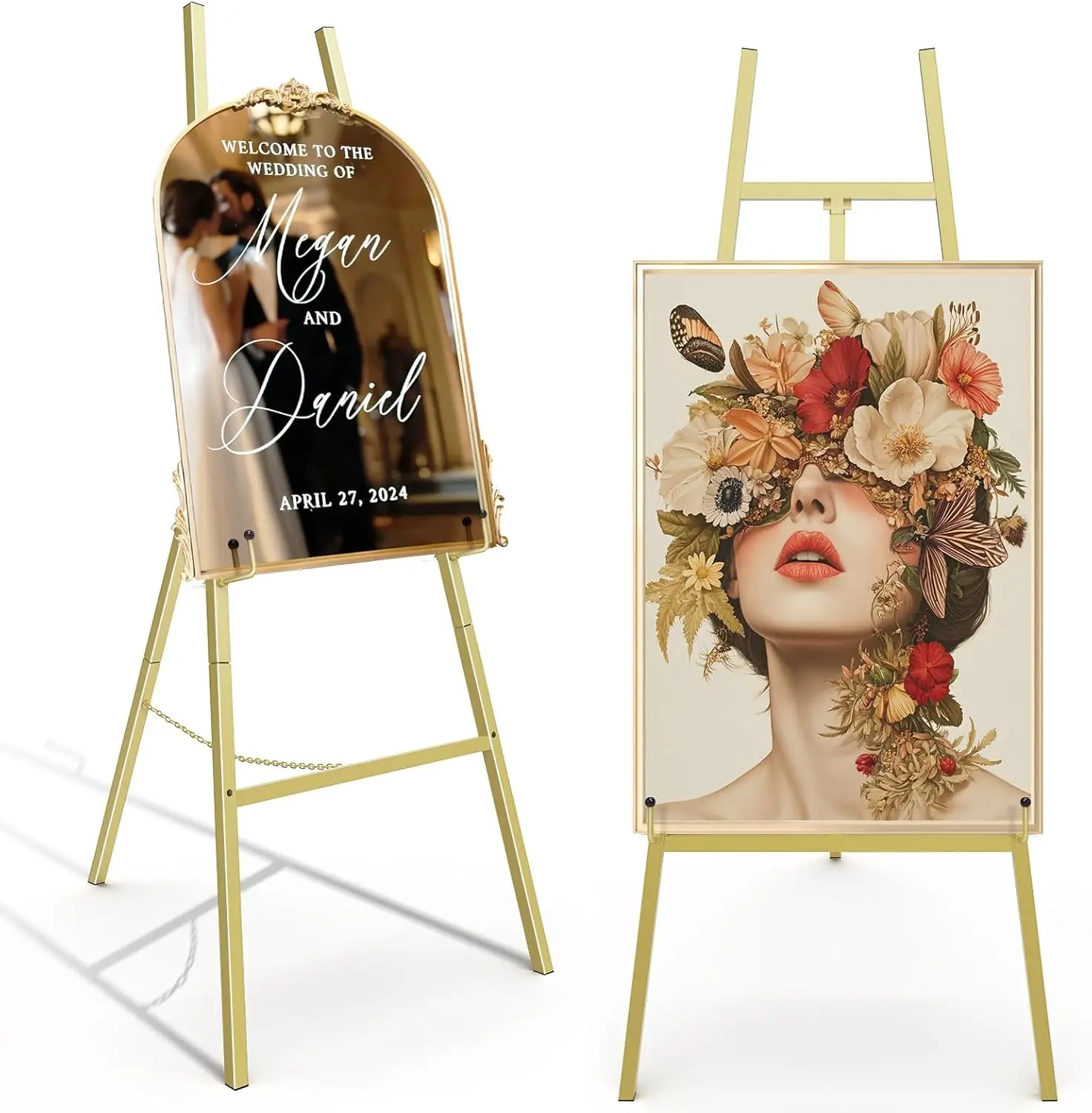 

Gold Easel Stand, Heavy Duty Metal Display Easel with Adjustable Chain, 4-Tier Height for Painting, Wedding Sign & Posters