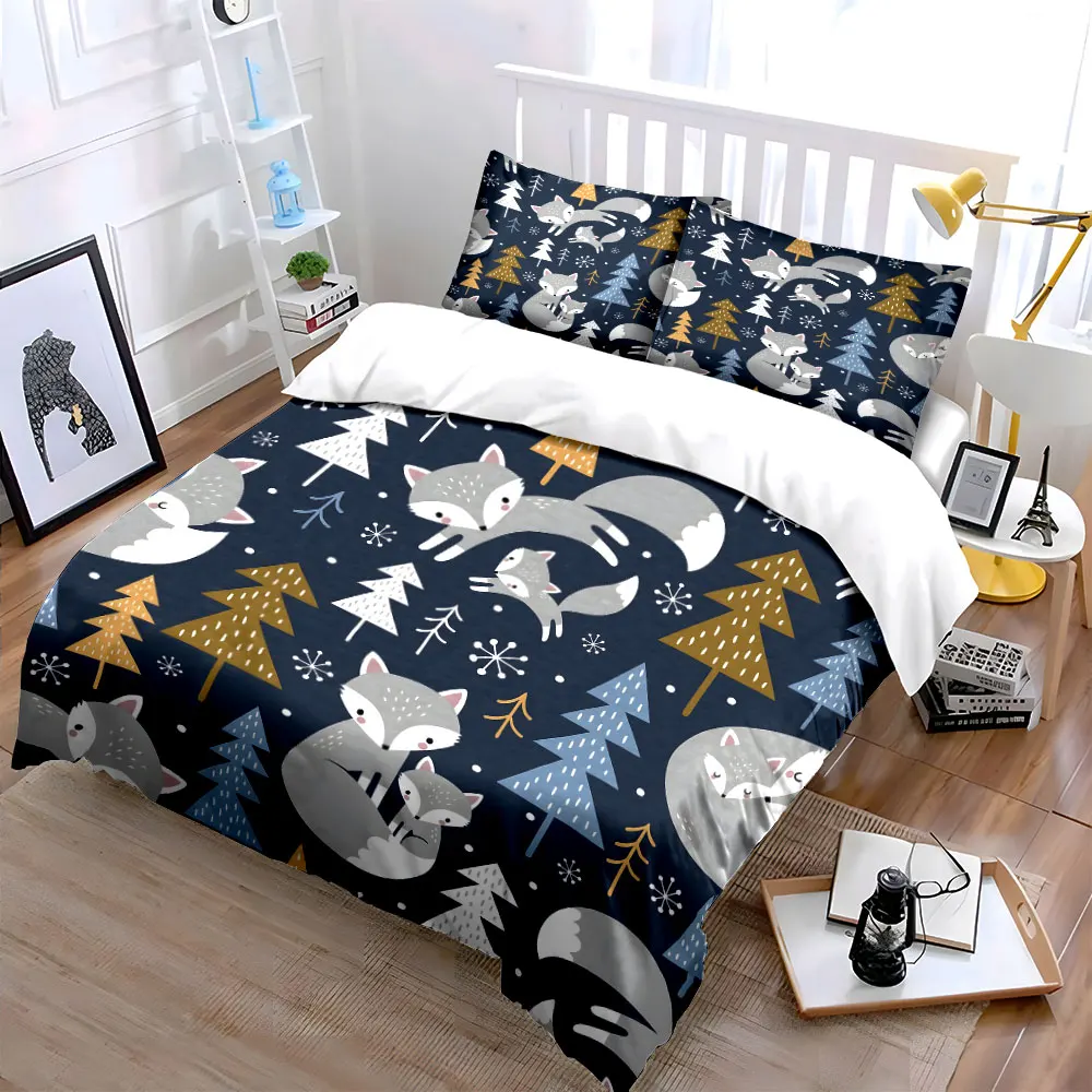 

Winter Woodland Foxes Bedding Set: Cozy Nights kid's and adults' bedroom decor, Exquisite three-piece bedding set gift