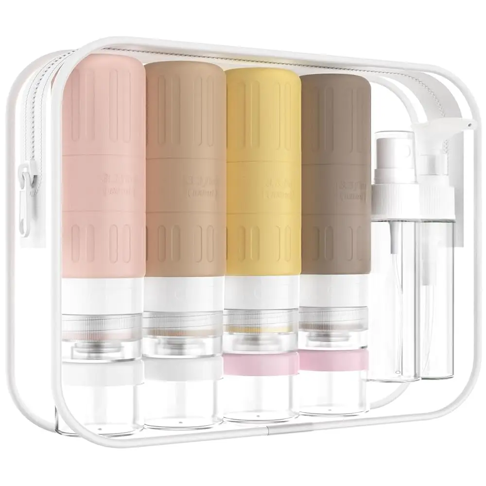 

Дорожные флаконы для туалетных принадлежностей, одобренные TSA, объемом 3,3 унции, герметичные силиконовые контейнеры для шампуня, кондиционера, удобные в использовании.