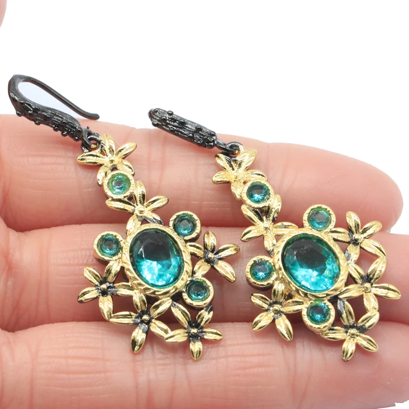 اشتر 4 واحصل على 1 مجانًا 52x24 مللي متر 9.6 جرام عتيق التورمالين الوردي البنفسجي تنزانيت الزبرجد الرودوليت العقيق أقراط معدنية سوداء فضية #2