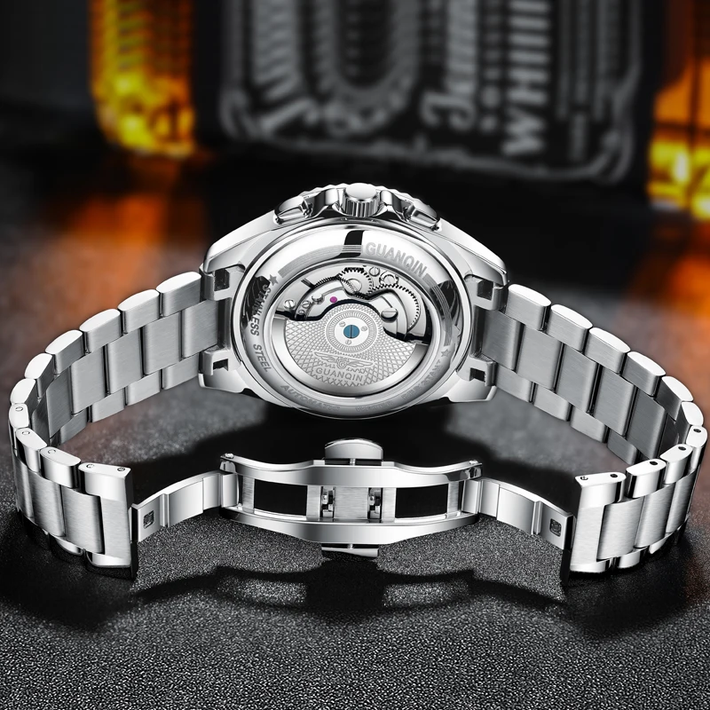GUANQIN Роскошные механические часы для мужчин с автоподзаводом и турбийоном, вращающийся безель, неделя, дата, бизнес-досуг, 30 м, водонепроницаемые