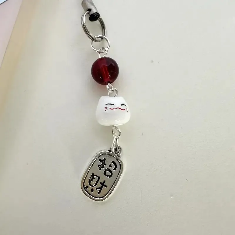 Fortune Cat Cute Lucky Cat Cell Phone Charm Beaded String Car Keychain Women Bag Pendant Girls Gift CCD Camera Decoration