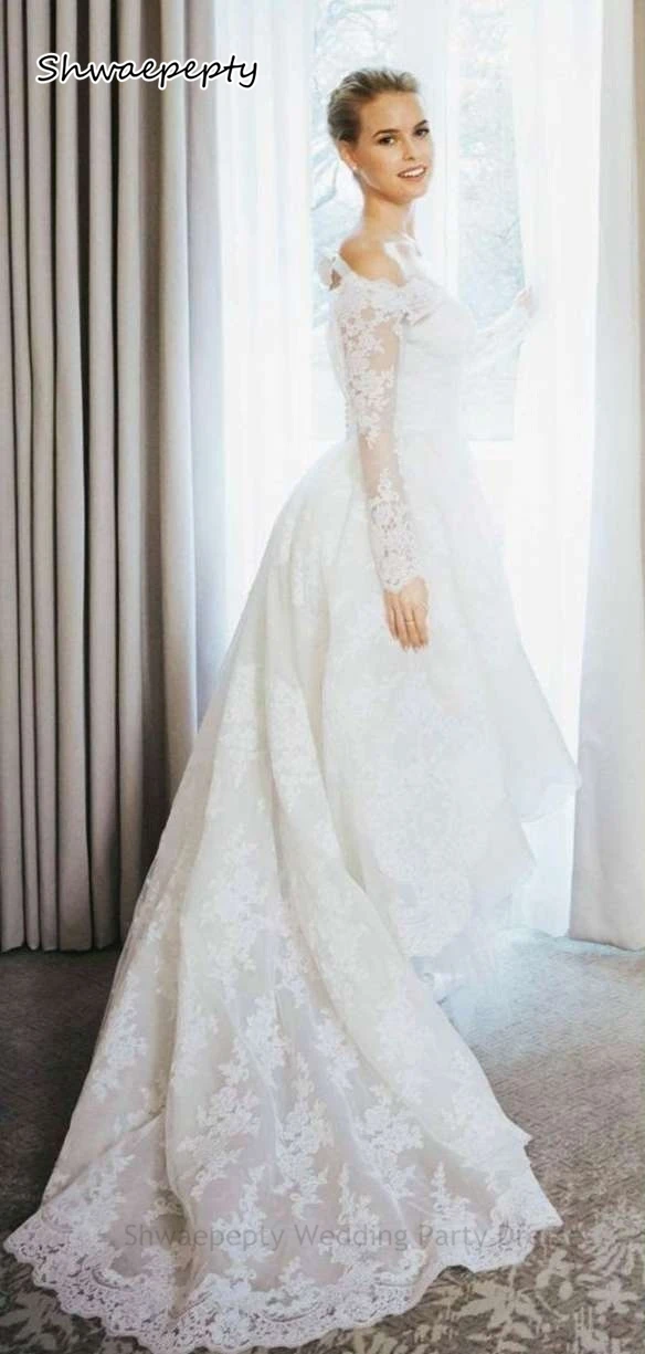 High Low Lace Wedding Dresses Long Sleeves Backless A Line Sexy Bridal Gowns V-Neck Ivory Gorgeous Robe de mariée