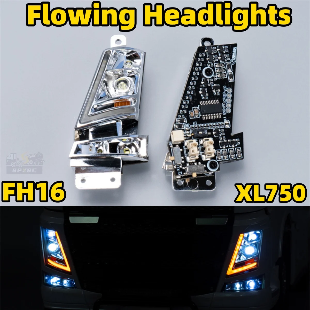 

Система переднего освещения с кронштейном, плавные фары XL750 FH16 для 1/14 Tamiya RC 56375, набор ламп для прицепа с дистанционным управлением