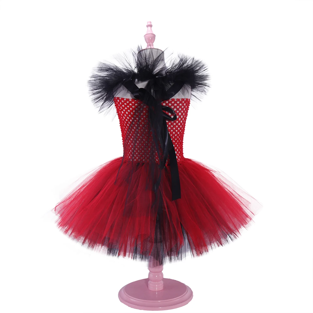 Red Black Devil Costume Tutu Dress Girls Halloween Costume Children Villain Cosplay Carnival Purim Fancy Dress Up Clothing