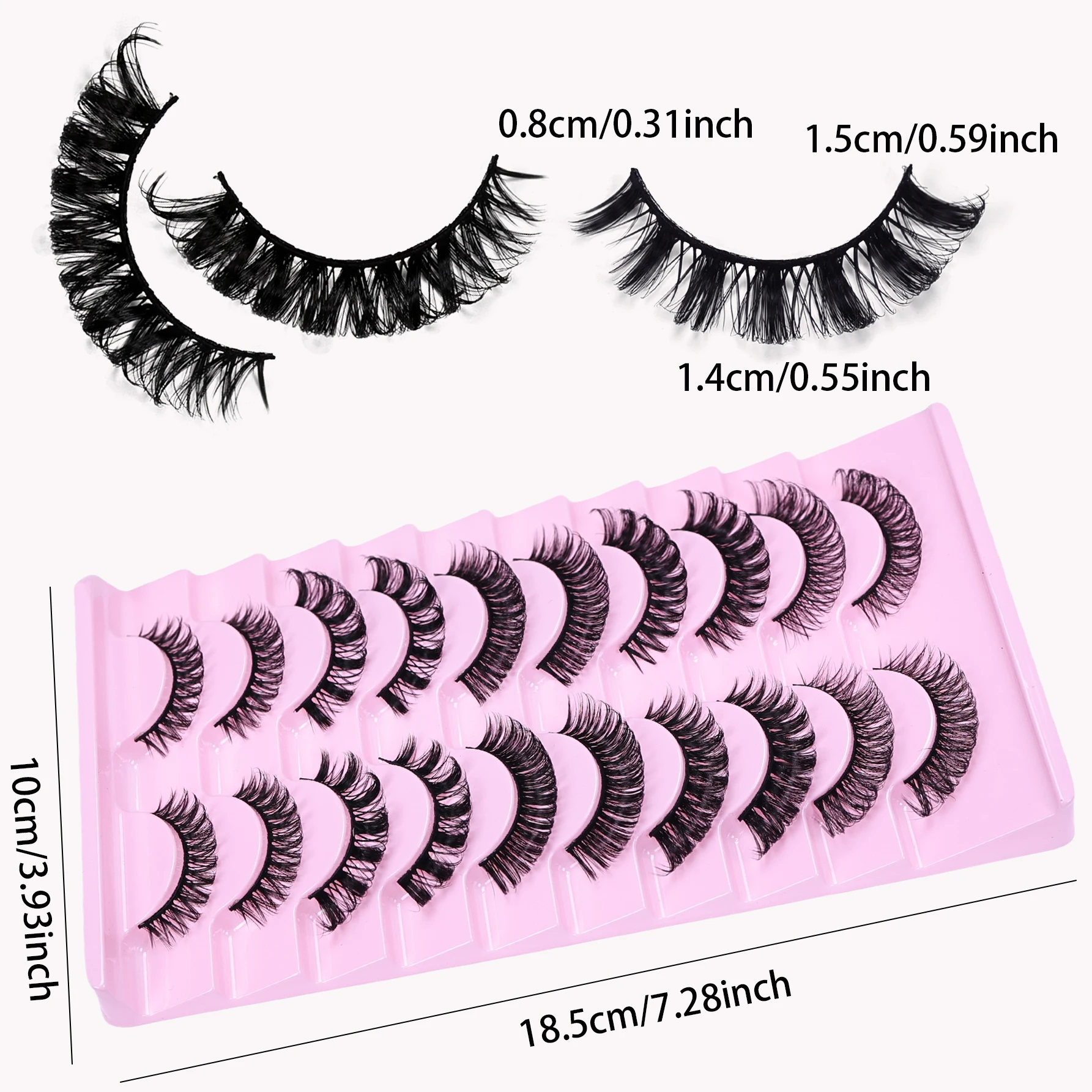 10Pairs Lashes D Curl 10-16mm Russian Lashes 3D Fake Eyelashes Reusable Fluffy Russian Strip Lashes