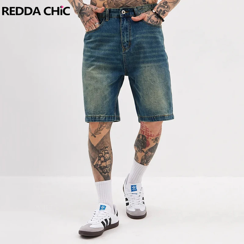 

REDDACHiC Do Old Whiskers Bermuda Pants Men Baggy Jorts Pockets Low Waist Vintage Wash Denim Shorts Casual Summer Men Streetwear
