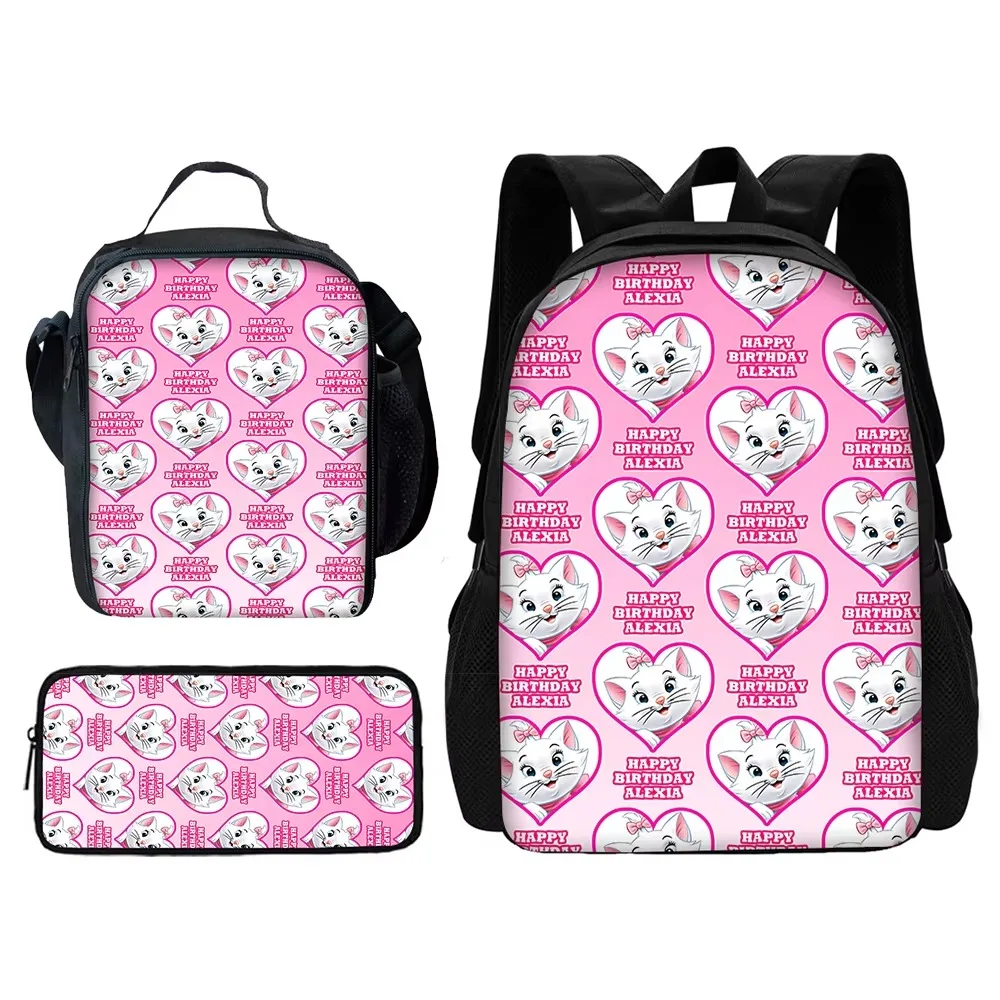 Cartoon Maries Cat Child School Backpack with Lunch Bags ,Pencil Bags ,Cartoon School Bags for Boys Girls Best Gift