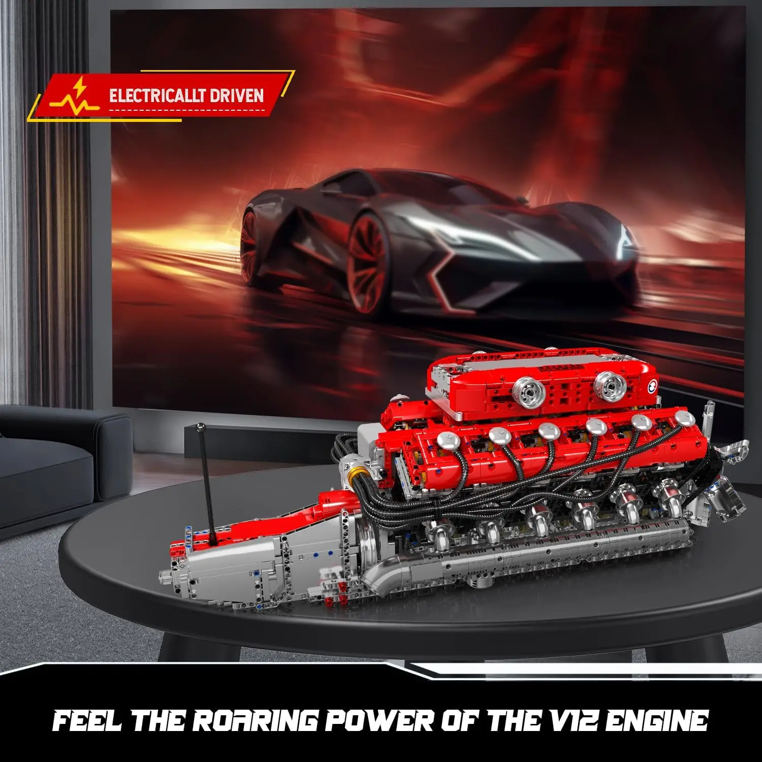 ชุดโมเดลเครื่องยนต์ V12 ที่ทำงานได้ - ชุดบล็อกเครื่องยนต์ขนาดเล็กแบบใช้มอเตอร์พร้อมแบตเตอรี่และเกียร์, ของเล่นก่อสร้างรถยนต์ STEM