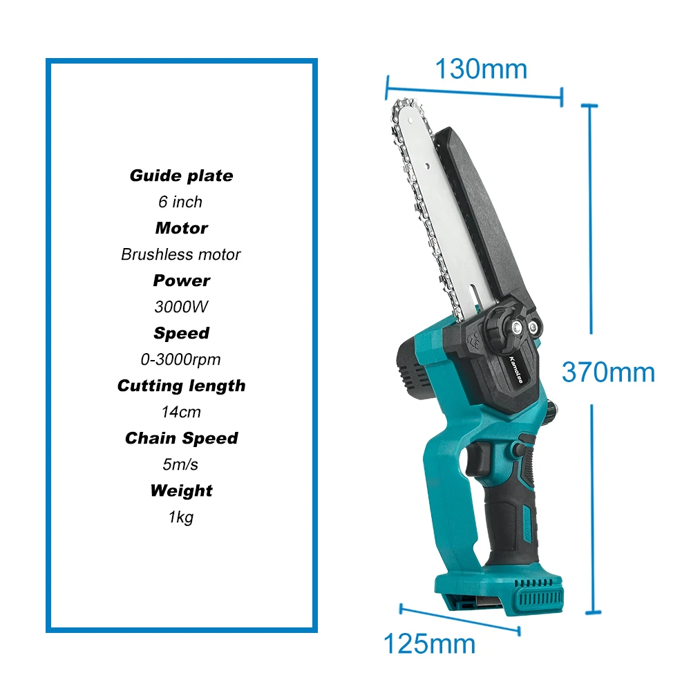 Kamolee 6 Inch 18V Brushless Mini Electric Chain Saw Cordless Rechargeable Woodworking Pruning One-handed Saw Garden Tools