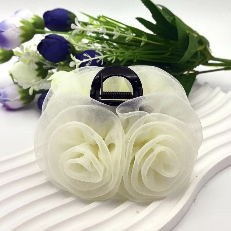 French Style Rose Net Haar klauen clip für Frauen elegante und einfache Haarschmuck modische schicke und zarte Haar klaue täglich – Detail 2