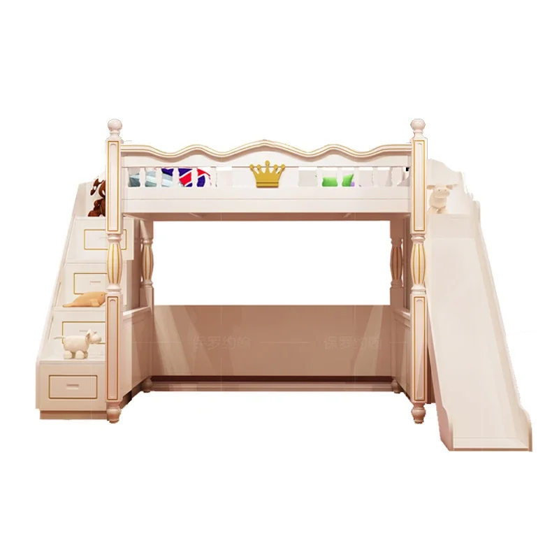 Upper and lower bunk high and low bed with desk wardrobe integrated bed girl princess bed staggered children\'s furniture set com