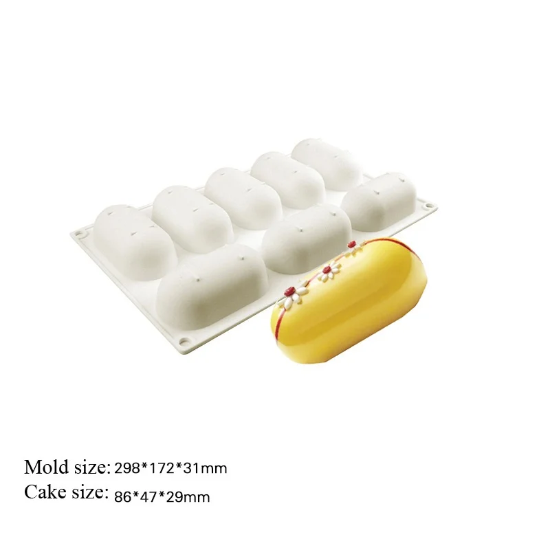 8 Cavity Silicone Cake Mold 3D Long Strip Silione Molds Mousse Cake Silicone Baking Molds French Dessert Chocolate Mold Bakeware