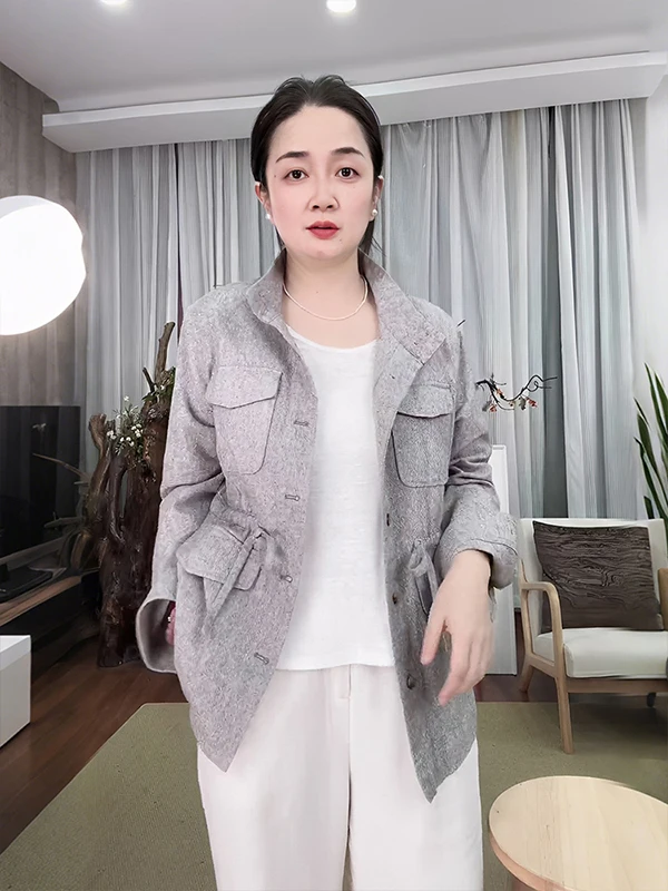 

Повседневное женское пальто Han Haax Jaet с воротником-стойкой и завязками, весенняя новинка, свободный крой, длинный рукав, цвет FSY5092