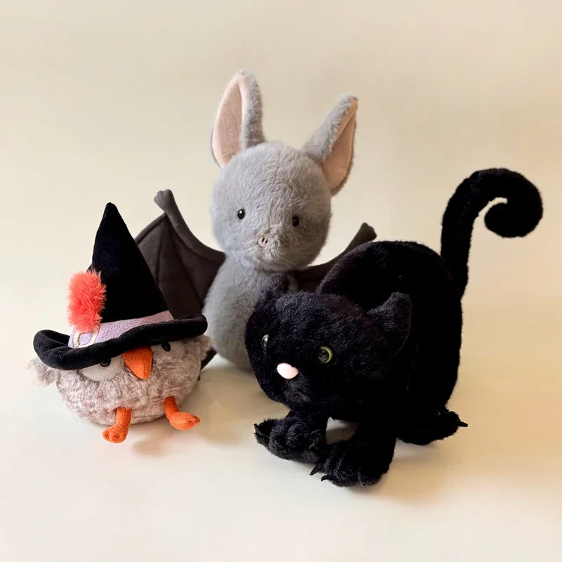 Kawaii Halloween Owl Black Cat Stuffed Animal Gray Bat Plushies Witch Bird Plush Toy Adorable Room Decor Toys Gifts