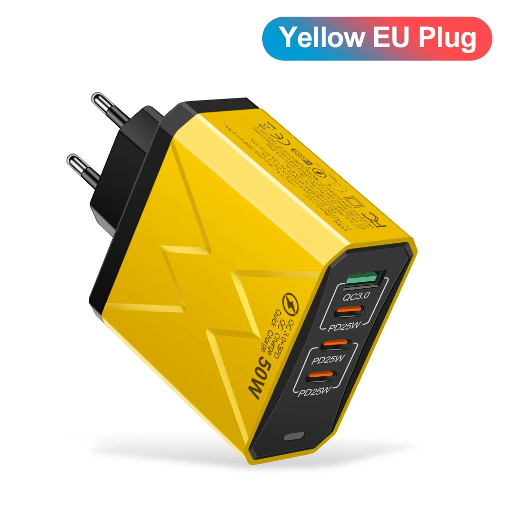 GUSEYEE Insgesamt 100 W 4 Ports Ladegerät USB Schnellladung 3.0 Handy-Wandadapter für iPhone Samsung Xiaomi Huawei Schnellladung 5