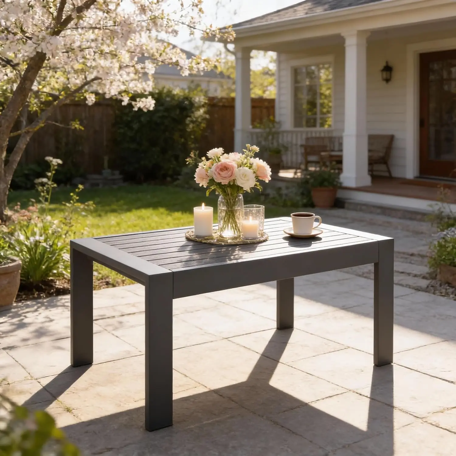 Aluminum Patio Coffee Table – All-Weather Outdoor Table with Sturdy Metal Frame, Perfect for Backyard, Porch,, Customized