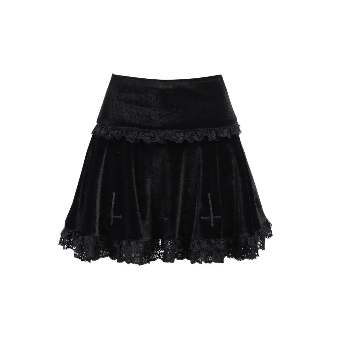 

Бархатная юбка с вышивкой, высокая талия, женская, модный дизайн, осенняя, для повседневной носки