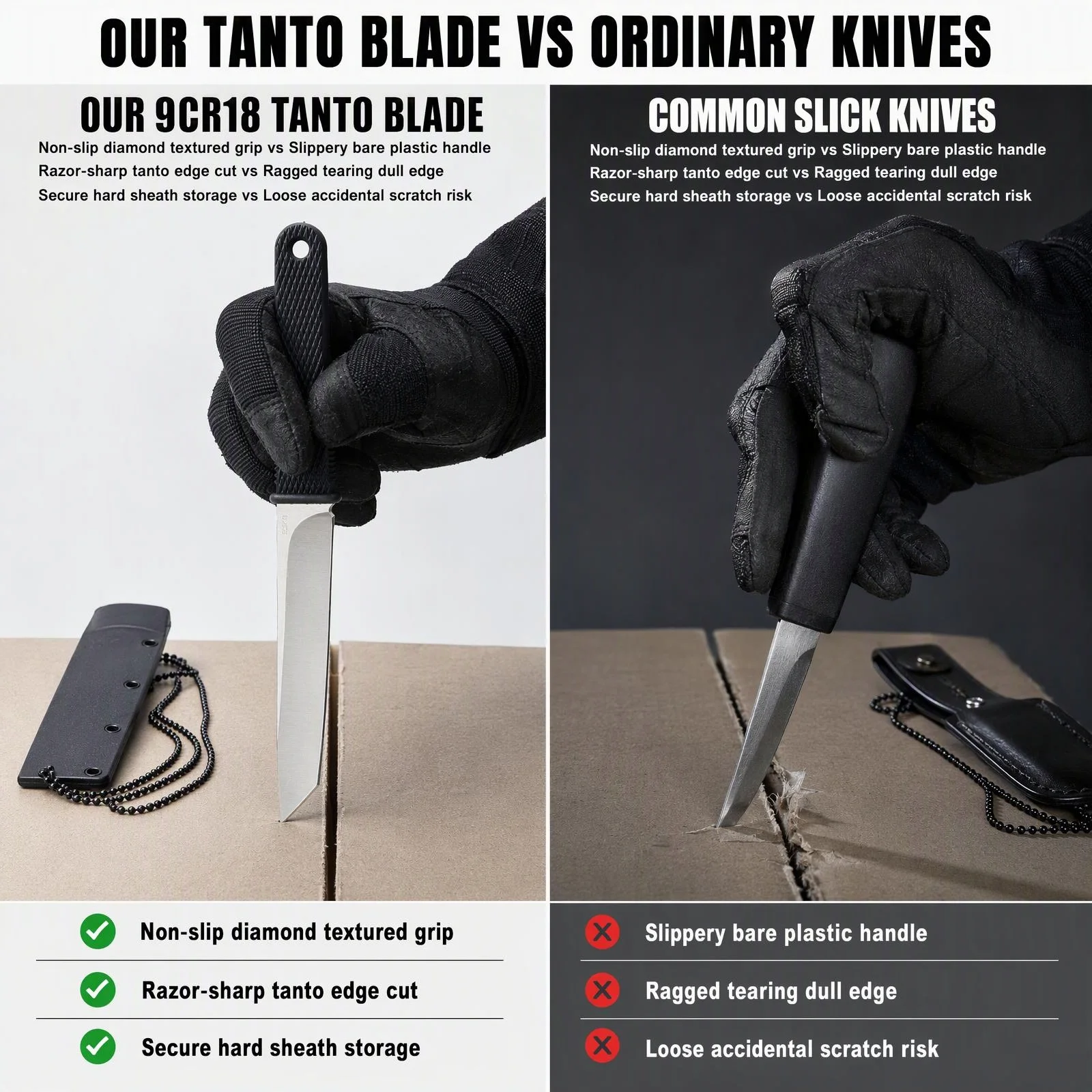 Camping survival fixed knife portable dec straight-bladed knife with protective knife sheath, for outdoor hiking and exploration