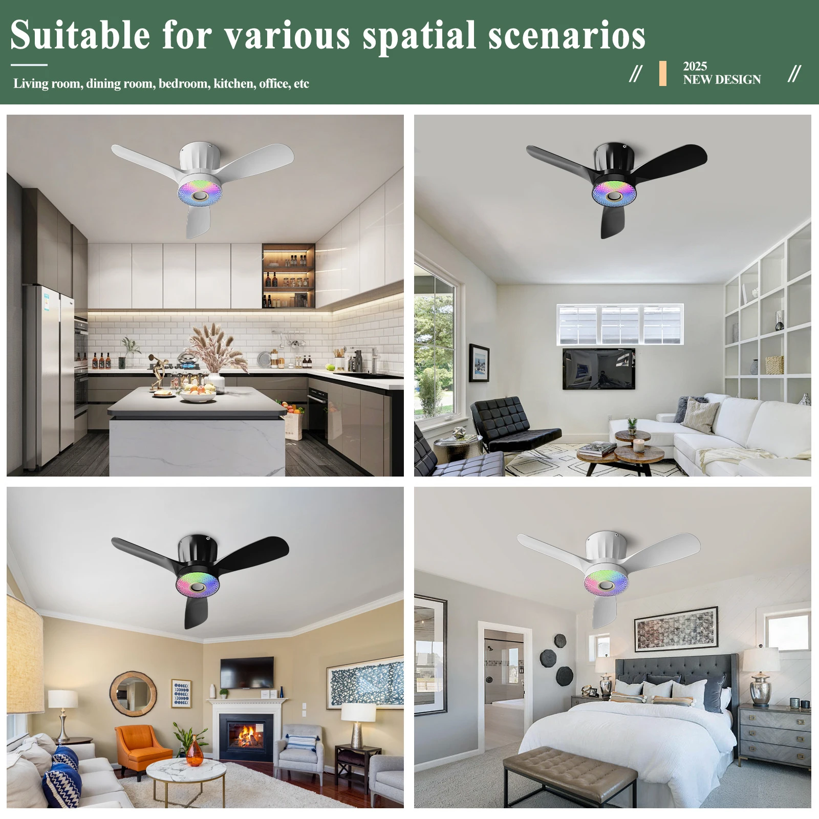 Intelligent fan light, RGB lighting, speaker, 43W power, three speed regulation, timing function.