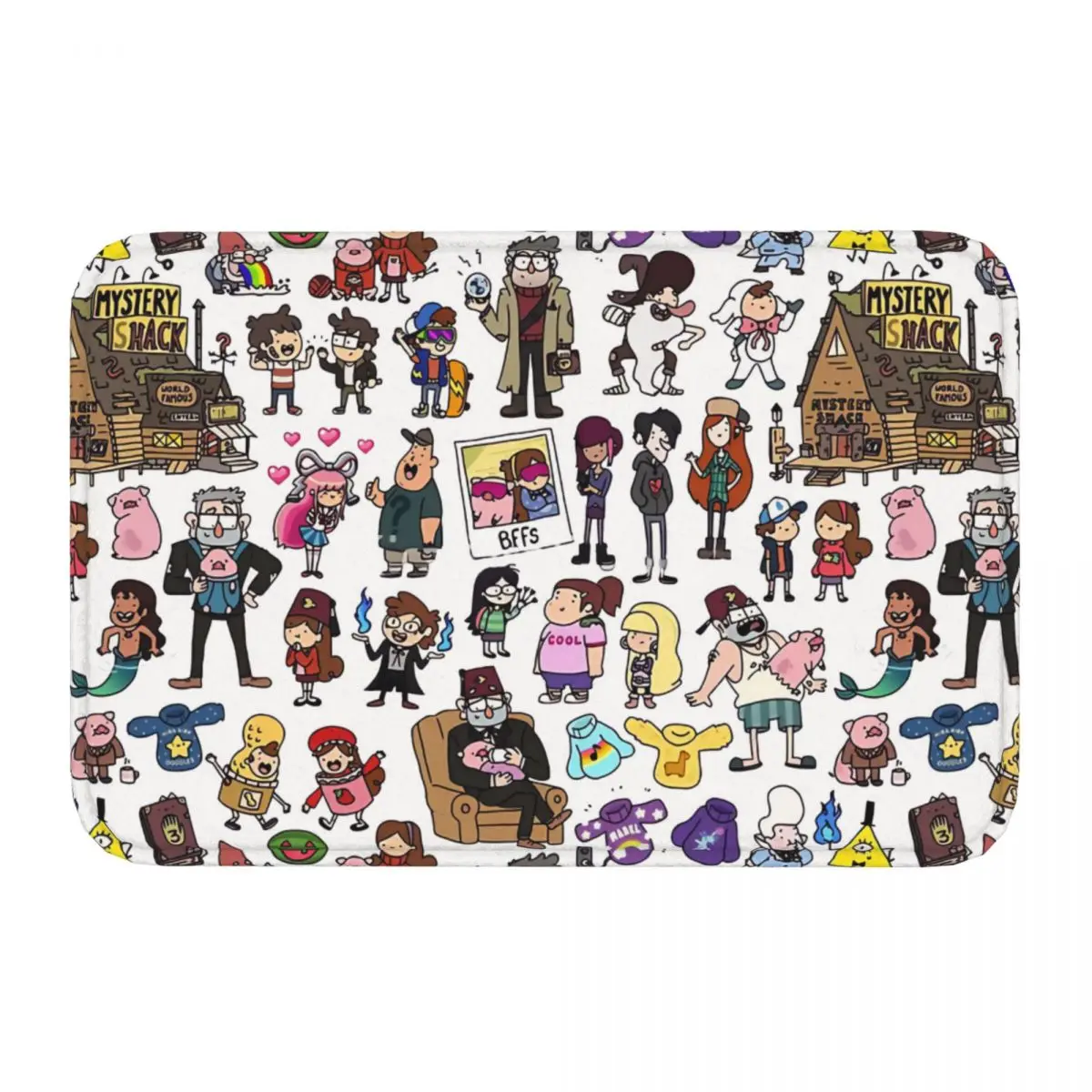 Cute Gravity Falls Doodle Meme Y2K Non-Slip Carpet Doormat Bedroom Bathroom Mat Entrance Door Decor Rug