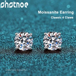 SHSTONE 0.5ct/1.0ct/2.0ct Moissanite Earrings for Women Lab Grown Diamond Ear Studs 925 Sterling Silver Fine Jewelry Gift