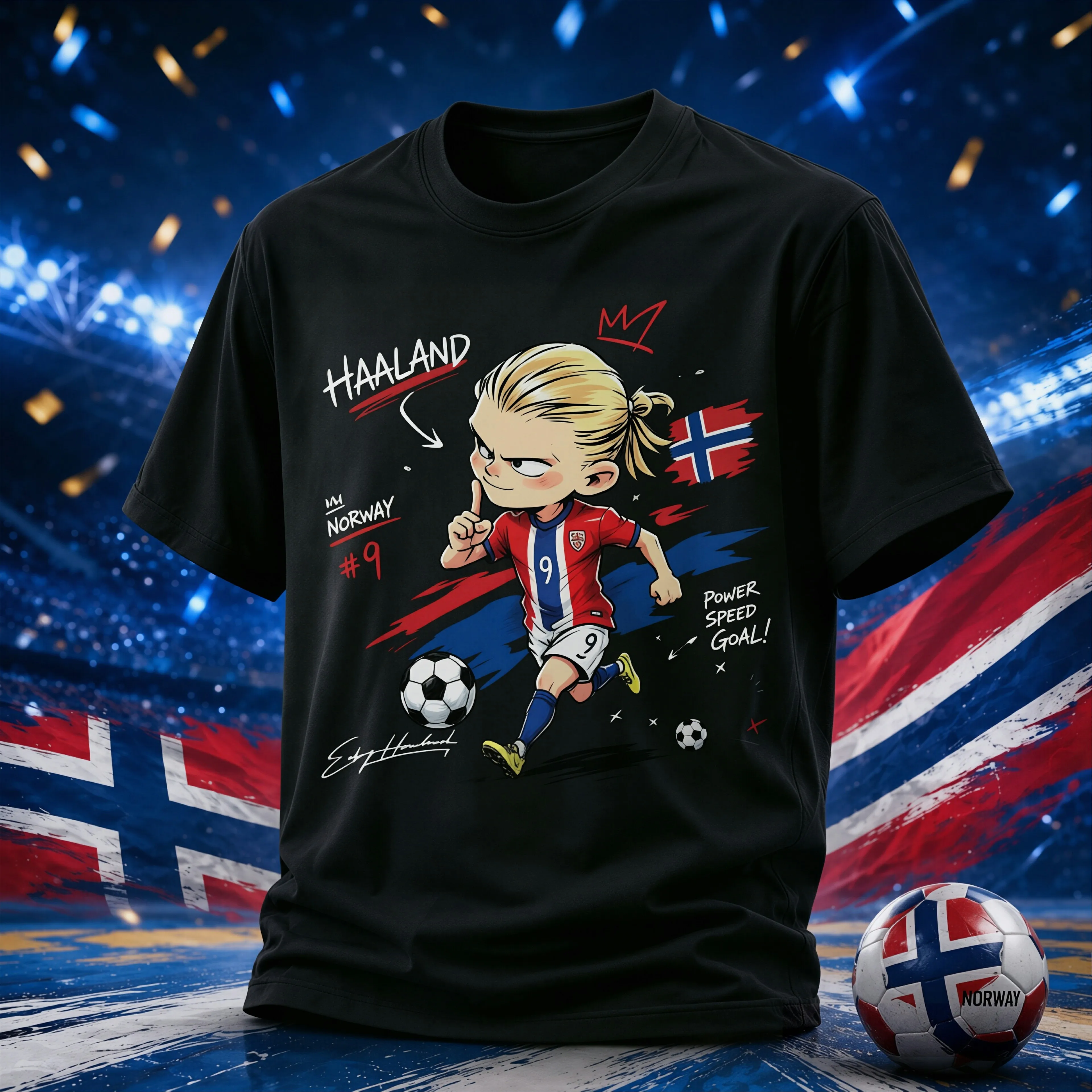 Herren- und Kinder-T-Shirts aus Baumwolle mit Cartoon-Haaland-Grafik, schweißabsorbierend, für Jungen und Mädchen, Rundhalsausschnitt, Fußball-Sporttrikot – Detail 6