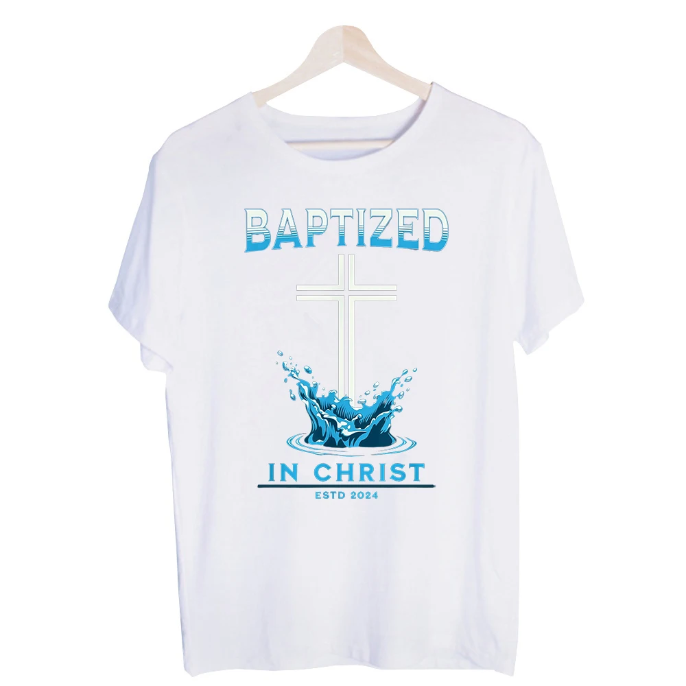 Unisex Cross and Water Splash Graphic Tee, Short Sleeve Crew Neck T-Shirt for Religious Events and Casual Wear