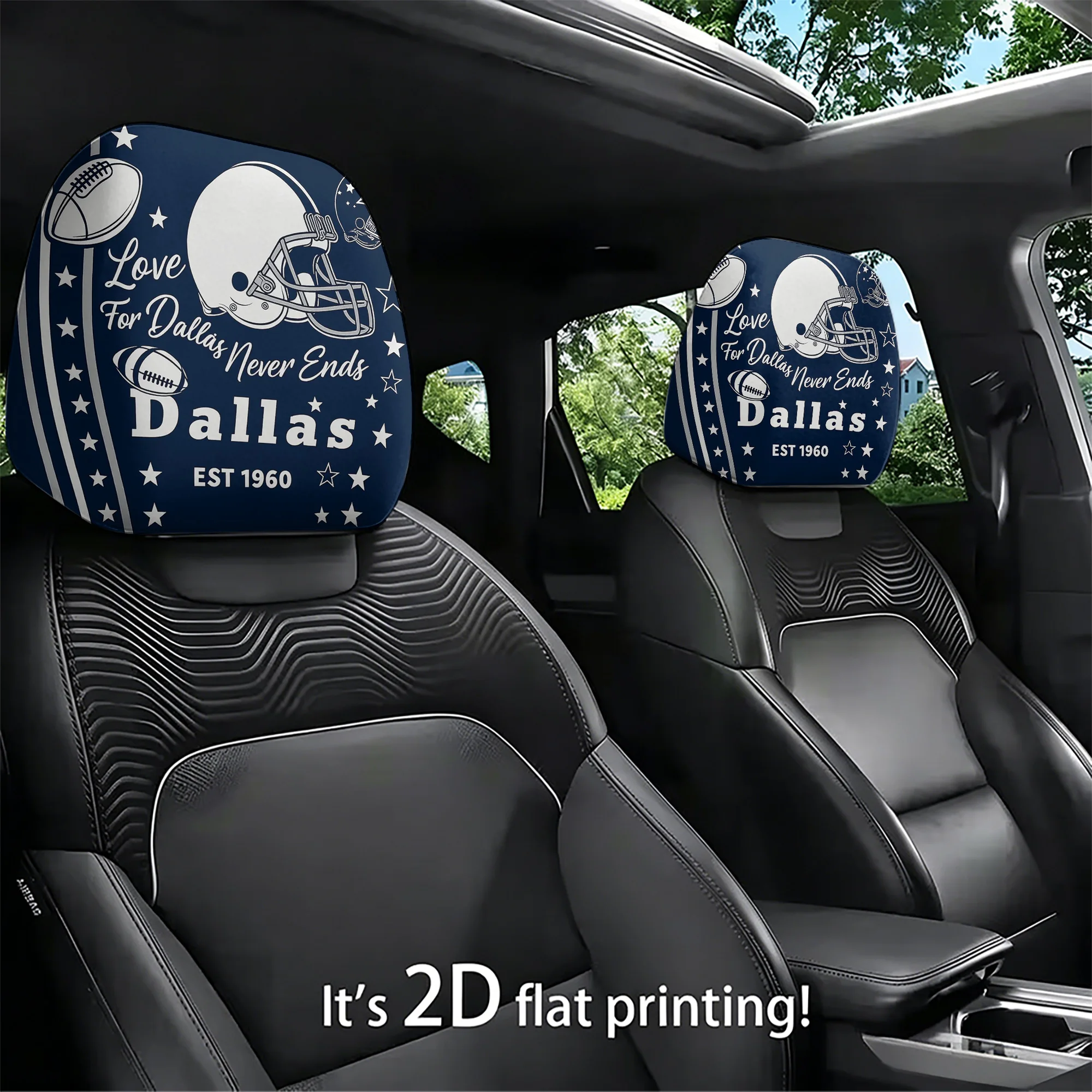 2pcs American Football-Themed Car Headrest Covers—add an eye-catching visual effect to your car’s interior. Not filled. Easy to