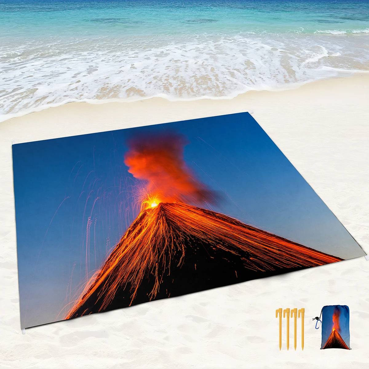 Beach Blanket Waterproof Sandproof,Volcano eruption polyester Lightweight Portable Picnic Rug,Perfect for Outdoor Travel,Camping