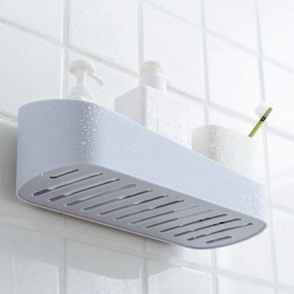 Plastic Bathroom Shelf Simple White Punch-free Cosmetic Storage Box Self Adhesive Wall-Mounted Toilet Shelf for Home