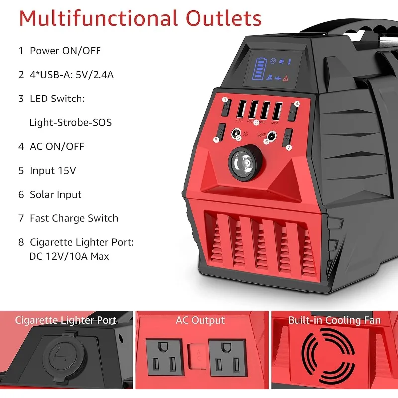 500W Portable Power Bank/Station, 296Wh Outdoor Solar Generator Backup Battery Pack with 110V/500W AC Outlet