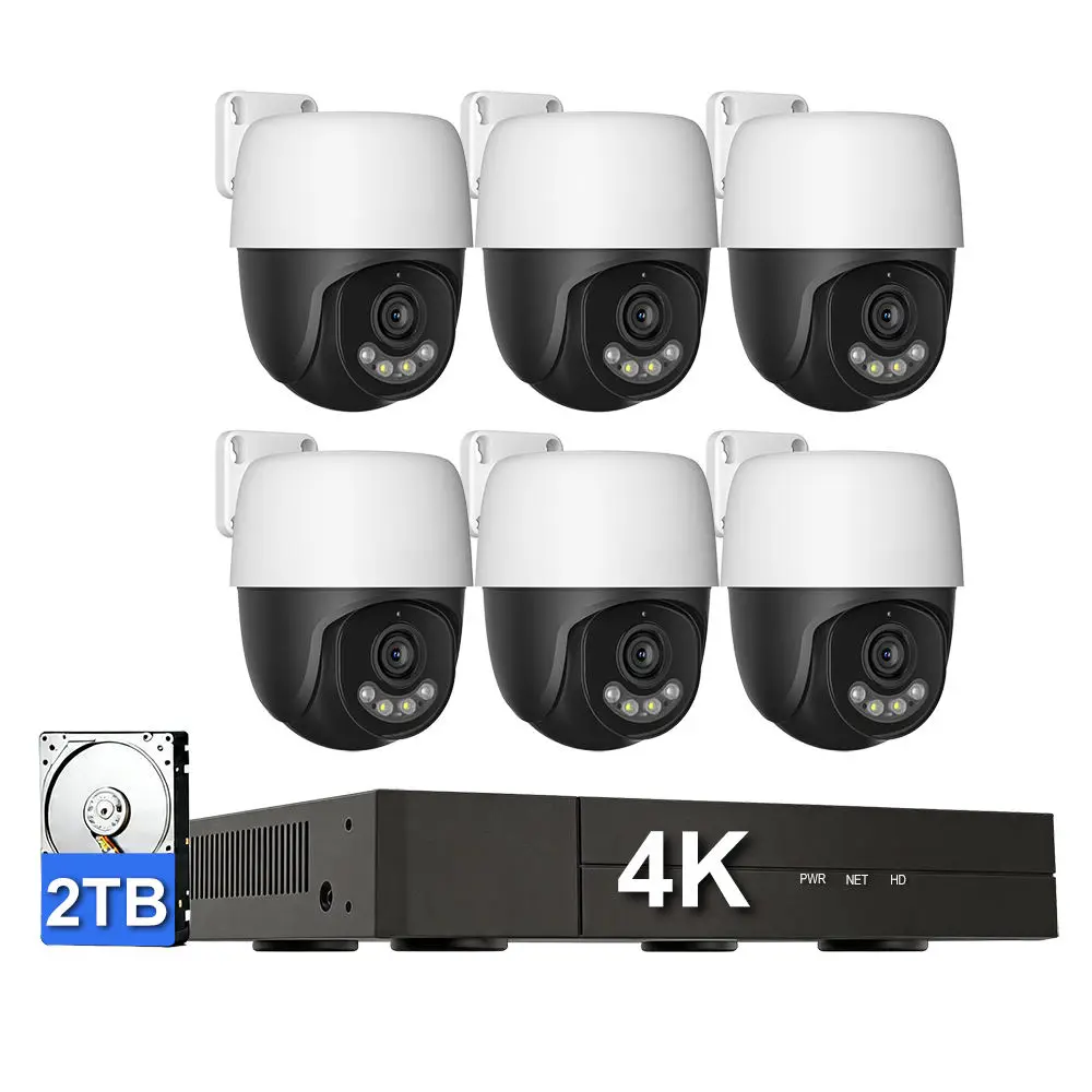 Wired PoE Security System 4K NVR 6 Camera 8MP PTZ Auto Human Tracking No Subscription Fee