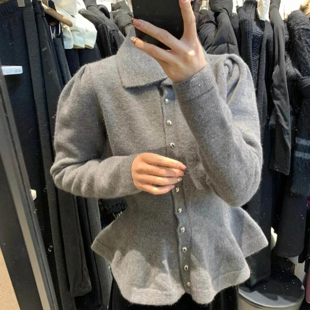 Women's Gentle Wind Turn-down Collar Open Cardigan Sleeveless Knitted Top Waist-cinched Fashionable Inner And Outer Wear