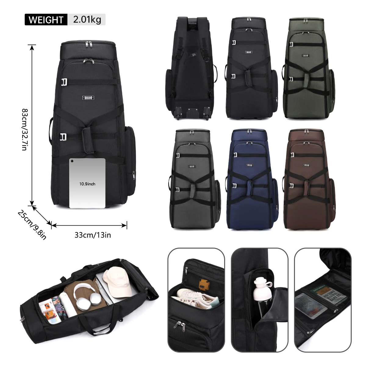 تتحرك الساحبة حقيبة تروللي بعجلات الهواء فحص سعة كبيرة في الهواء الطلق التخييم الأمتعة حقيبة المحمولة تخزين اللحاف حقيبة سفر حقيبة تروللي بعجلات