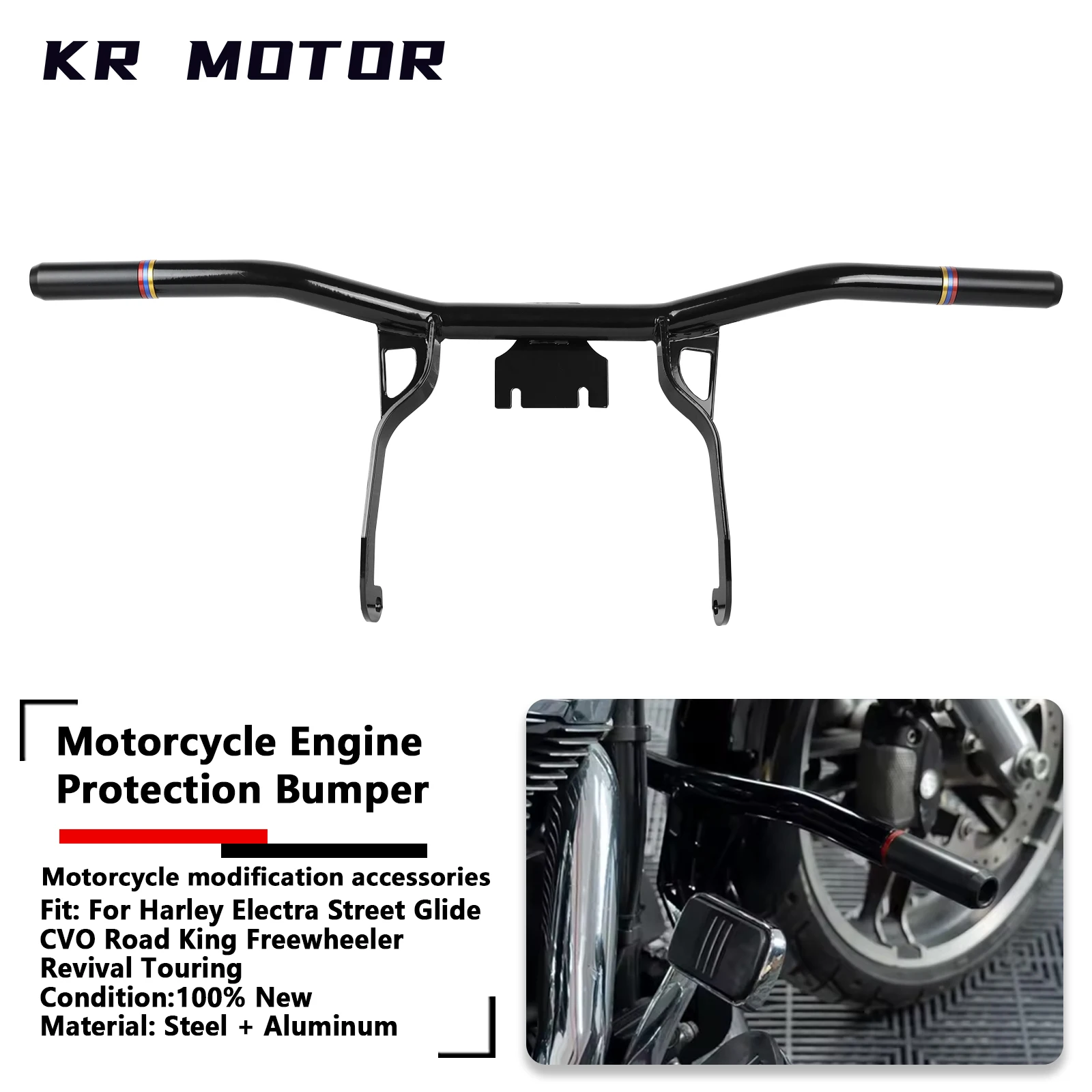 

Motorcycle Bumper Engine Protection Anticollision Fits For Harley Electra Street Glide CVO Road King Freewheeler Revival Touring