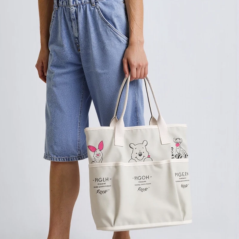 حقيبة ديزني النسائية متعددة الجيوب حقيبة قماش قنب ويني ذا بوه حقيبة كتف كرتونية ذات سعة كبيرة حقيبة يد حقيبة تسوق