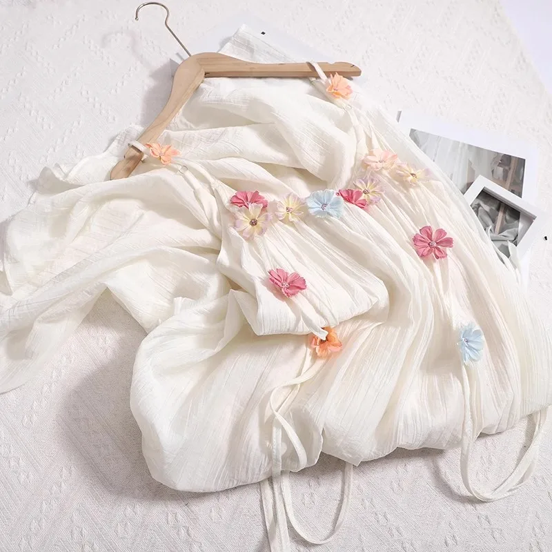 

2025 New Women's Sleeveless Backless Dress Summer Sweet Flower Loose Long Sling Dresses Holiday Beach Sexy Suspender Dress