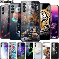 For Samsung A14 A34 A54 5G Tempered Glass Case Flowers Back Cover Hard Case for Samsung Galaxy A54 A34 A14 Funda Tiger New Coque