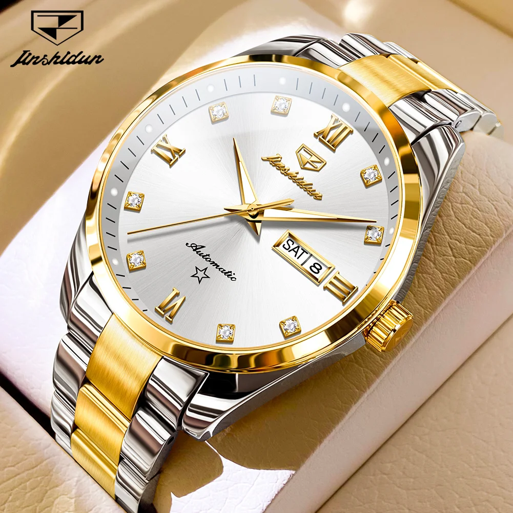 

JSDUN 8963 Original Automatic Watch For Men Luxury Dual Calendar Mechanical Dress Hand Clock Diamond Waterproof Top Brand Watch