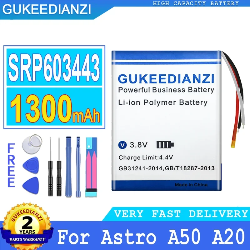 

1300mAh GUKEEDIANZI Battery SRP603443 For Astro A50 A20 Big Power Bateria