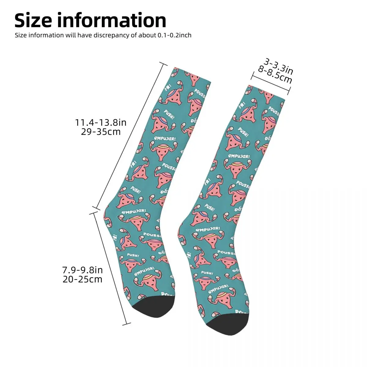 Pregnant Uterus PUSH Scrubs, Nurses, Midwife, OBGYN Teal Socks Harajuku Stockings All Season Long Socks for Man Woman Gifts