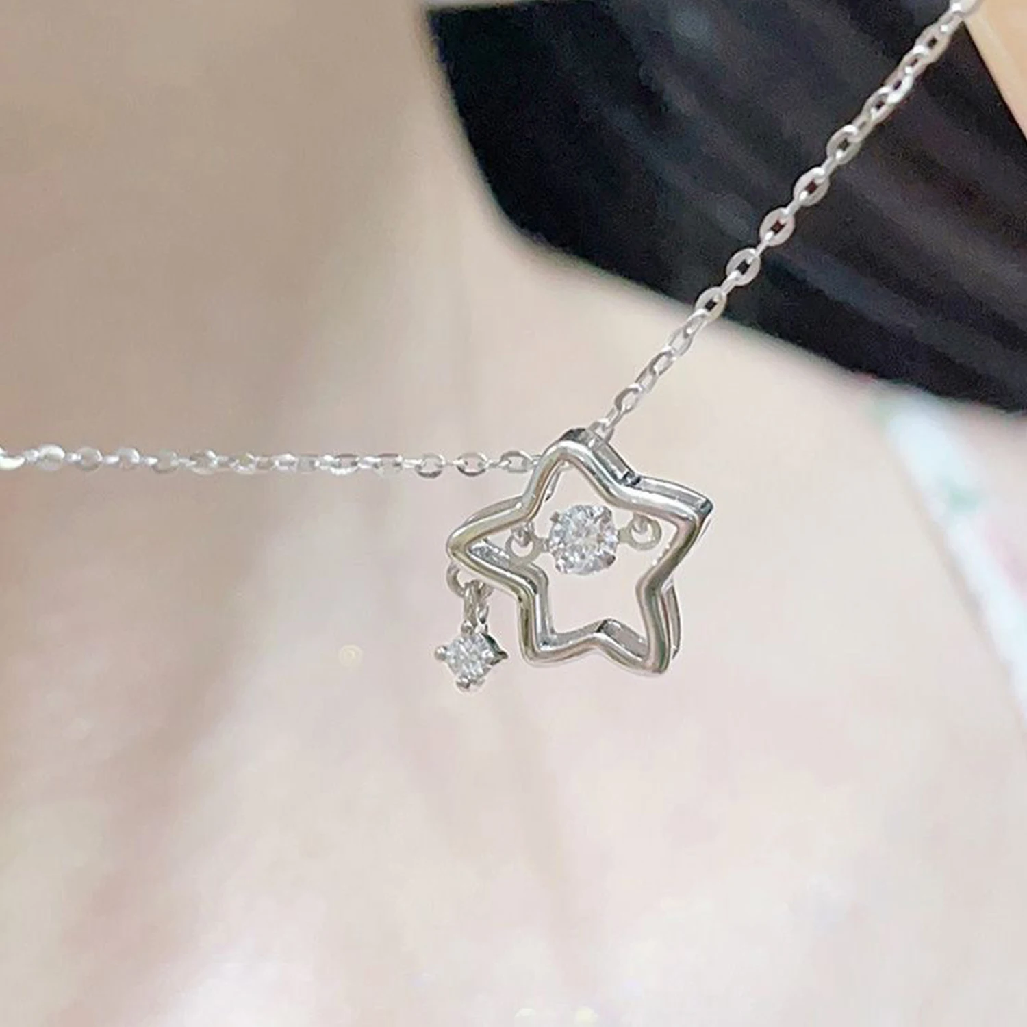 1 Pc Hollow Five-pointed Star Pendant Rhinestone Star Geometric Necklace Irregular Hollow Star Jewelry