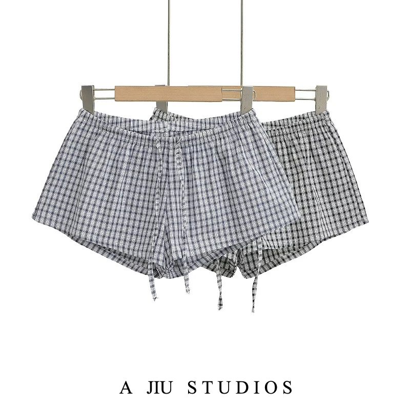 American Sle Plaid Elastico in vita Dstring orts Pantaloni da casa casual versatili estivi da donna Dritto Sottile Gamba larga Hot...