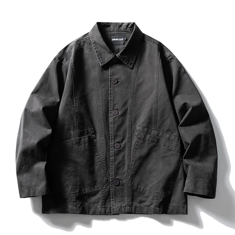 

Japanese retro Ami Khaki heavy washed workwear jacket men and women loose split stitching workwear coat trend