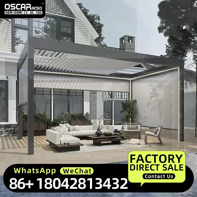 Waterproof Retractable Aluminium  3X4m 4X4m Manual Adjustable Outdoor Shelter Bioclimatic Patio Canopy Smart Garden Structure Eu