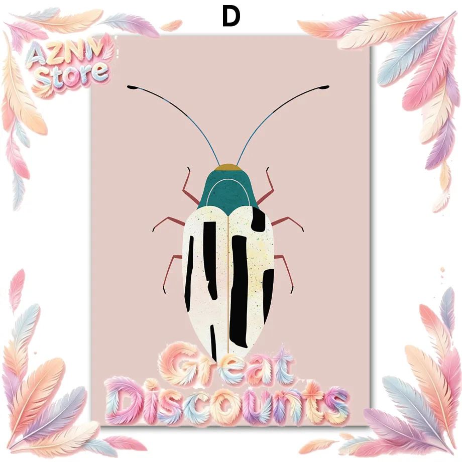 2026 Butterfly Wall Art Ladybug Tiger Moth Beetle Feather Canvas Painting Nordic Poster Printing Wall Picture Room Decoration